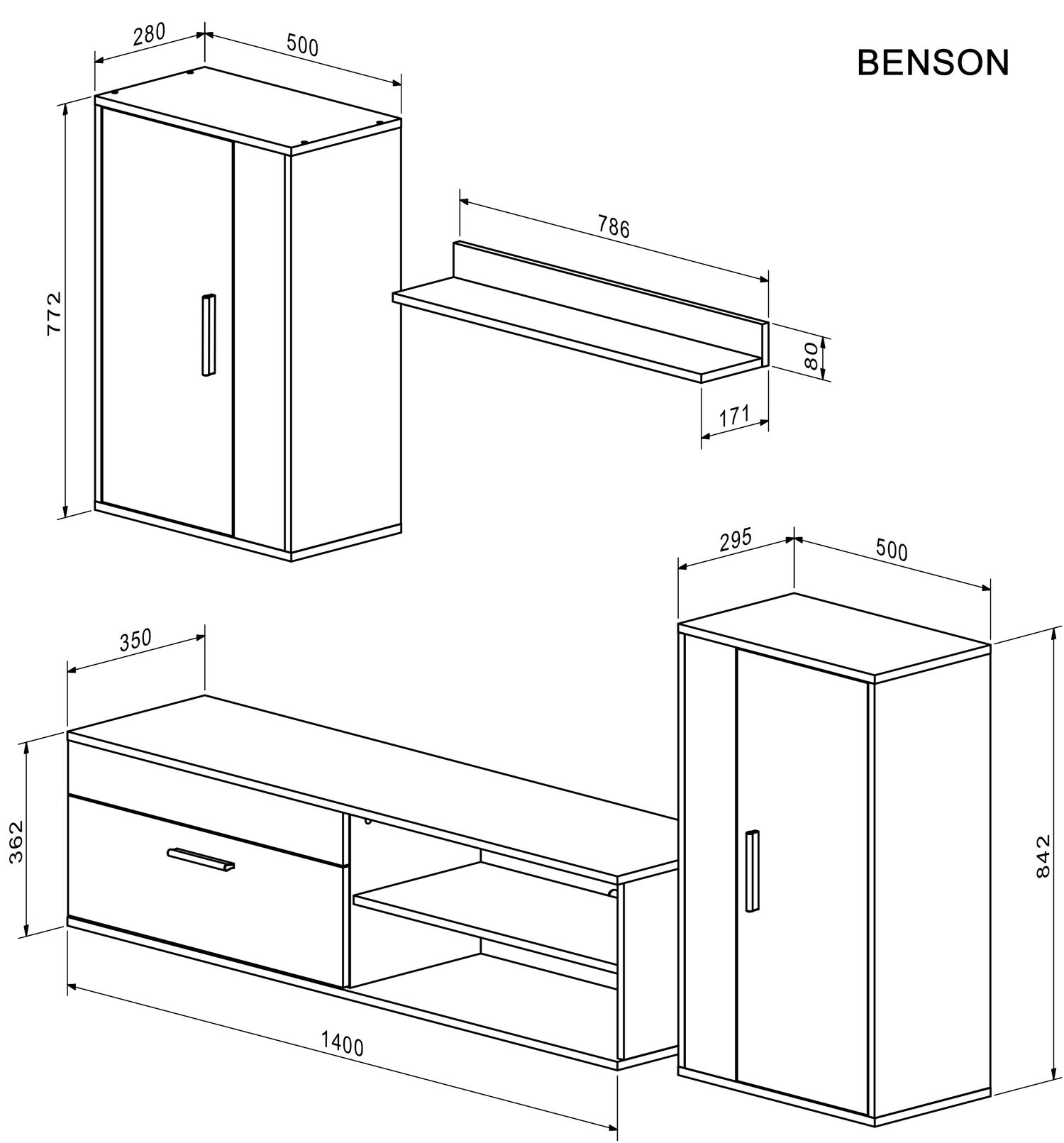 BENSON zestaw, kolor: dąb artisan - czarny BENSON zestaw, kolor: dąb artisan - czarny
